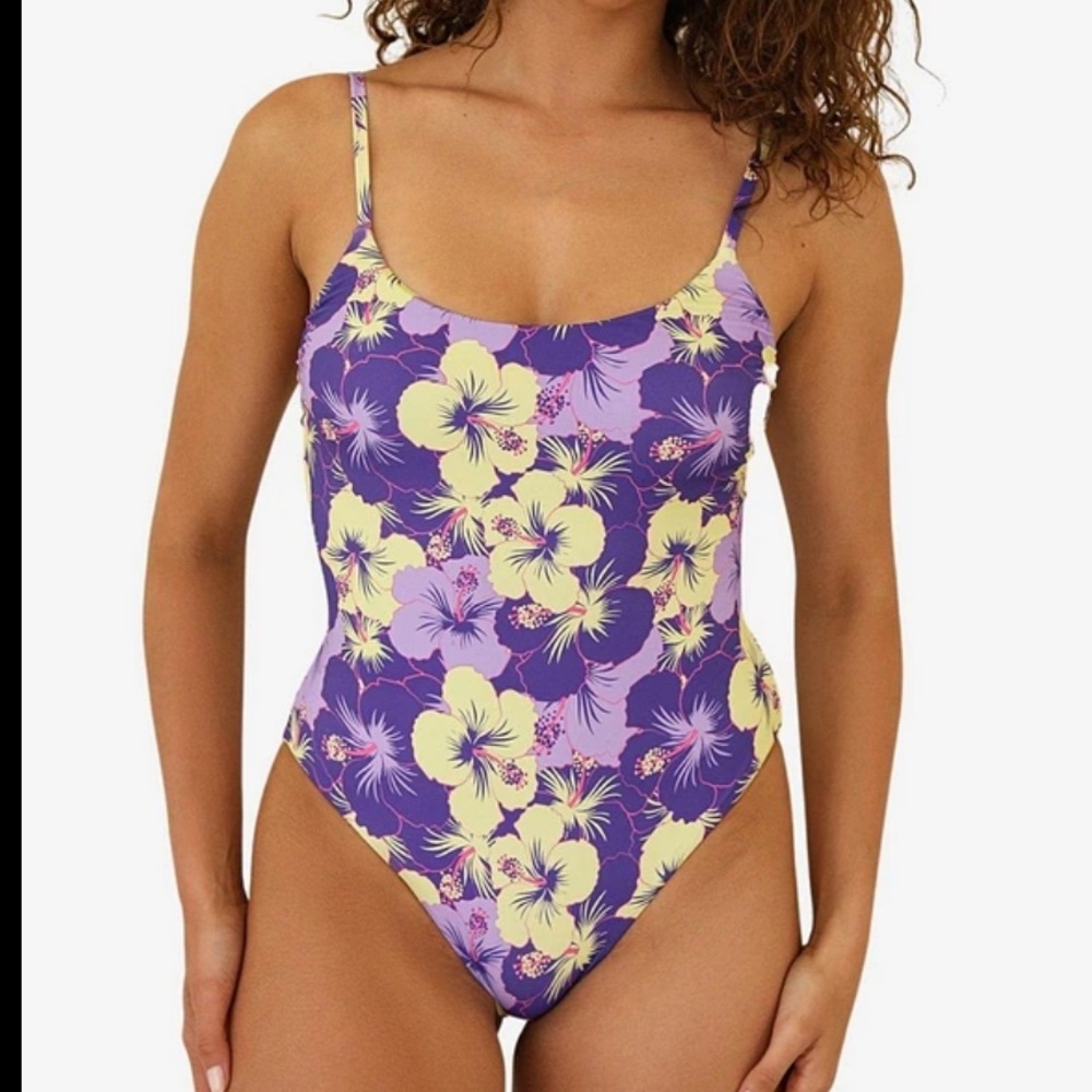 NWT Dippin' Daisy's Star One Piece Hibiscus Punch purple yellow floral 2X